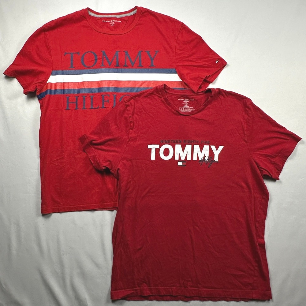 Tommy Hilfiger Red Graphic T-Shirt Bundle Set‎ of 2 Large Striped Logo Tees